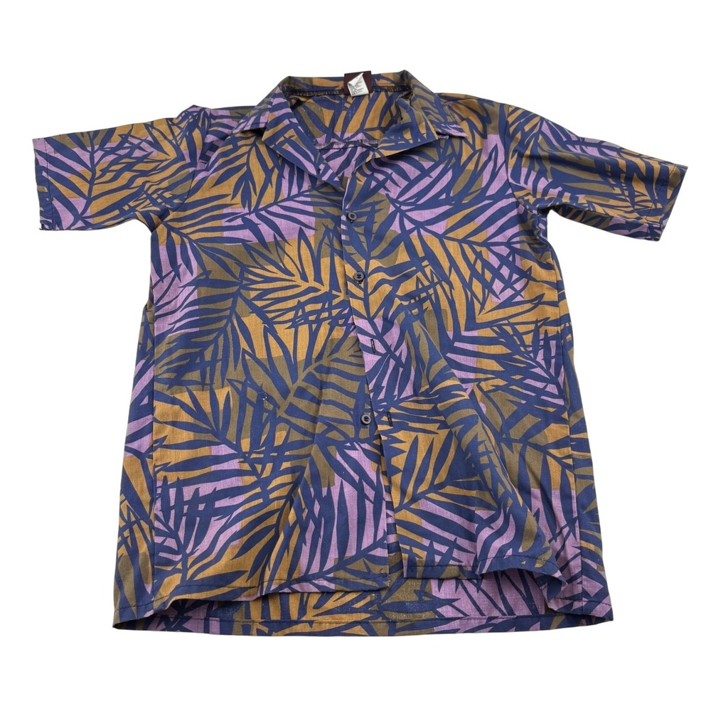 Wrangler Boys L Button Up Short Sleeve Tropical Leaf Print Shirt Permanent Press